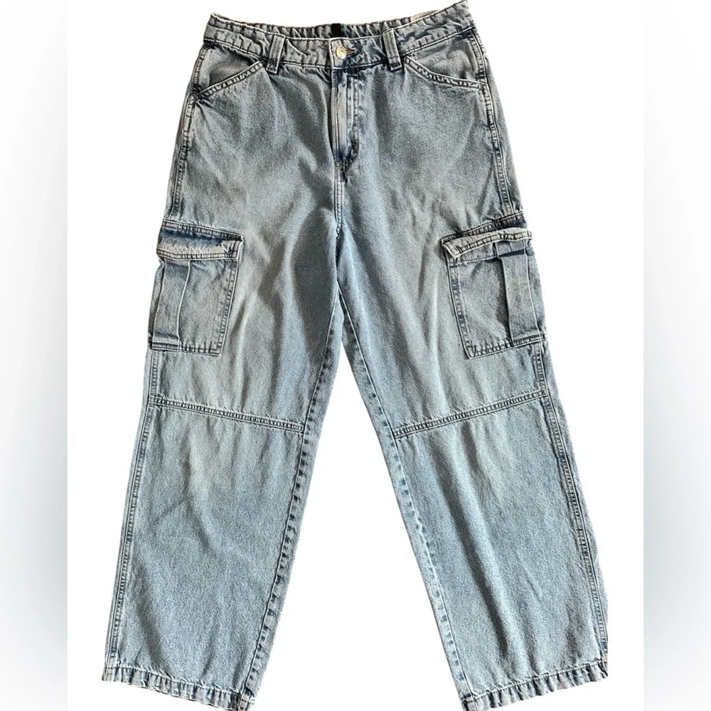 H&M Divided Cargo Jeans Mid Rise Straight Leg Utility Denim Size 6 - Picture 6 of 12